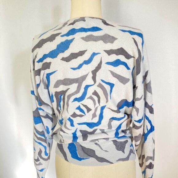 Vtg Sweater 80s 90s Blue Tiger Beaded Sequins Wool Angora Cat Lady NEW Deadstock - Picture 5 of 7